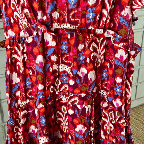 Anthropologie Robin Tiered Whimsical Cat Red Mini Dress L - Picture 7 of 12